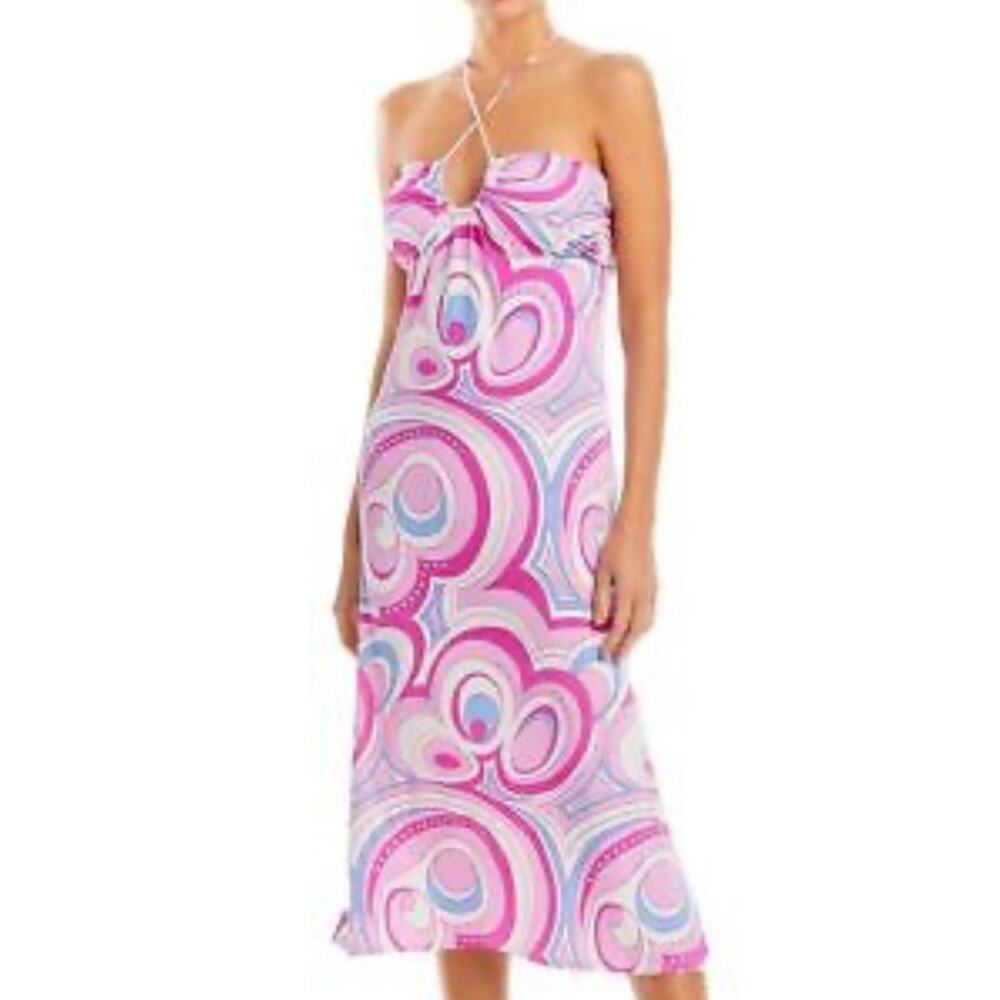Aqua Swim Women Halter Printed Swimdress Pink Size S